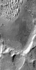 Detail of south wall of Kaiser, daytime infrared, imaged by the Thermal Emission Imaging System on board the 2001 Mars Odyssey orbiter.