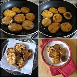Kananga phodi-tawa, an Indian dish made with battered and fried sweet potato