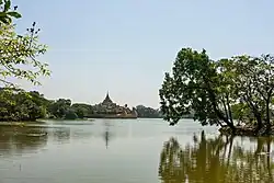 View over Kandawgyi Lake with Karaweik in the distance