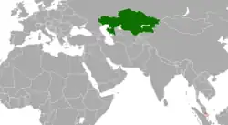 Map indicating locations of Kazakhstan and Singapore