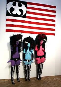 Kembra Pfahler (center) with her band at the "It's Not Only Rock'n'Roll Baby" exhibition, Bozar, Brussels, June 19, 2008