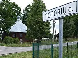 Tatar Mosque and Tatar street sign in Keturiasdešimt Totorių village
