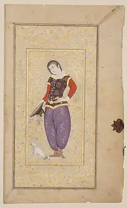 Painting of a youth in European dress by Mo'en Mosavver, 1648
