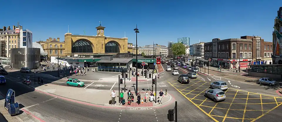 King's Cross railway station from Euston Road at London King's Cross railway station, by Colin