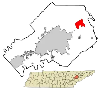 Location in Knox County and the state of Tennessee.