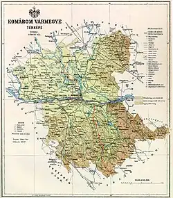 Map of Komárom county in the Kingdom of Hungary (1891)