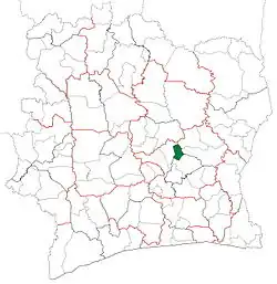 Location in Ivory Coast. Kouassi-Kouassikro Department has retained the same boundaries since its creation in 2012.