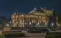 The theatre in Kraków Old Town at night