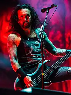 Leclercq performing with Kreator in 2024