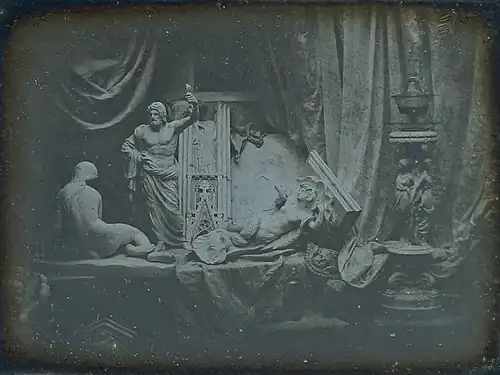 Still life with statue of Jupiter Tonans; by Louis Jacques Daguerre; c. 1839; daguerreotype