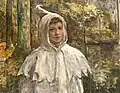 Portrait of a boy with a cape at a forest lake, 1916