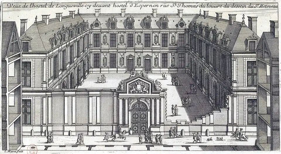 Street front of the Hôtel de Longueville, as engraved by Jean Marot c. 1670[6]
