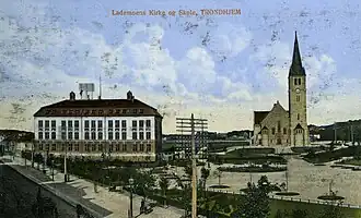 View of the church and nearby school (c. 1915)