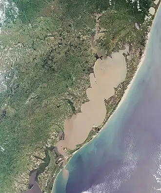 , the largest lagoon in South America, in the Brazilian state of Rio Grande do Sul.