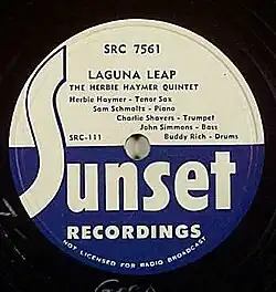 Label of "Laguna Leap" by the Herbie Haymer Quintet