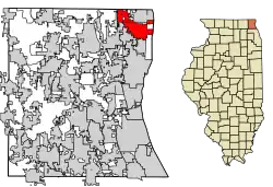 Location of Zion in Lake County, Illinois.