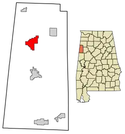 Location of Sulligent in Lamar County, Alabama.