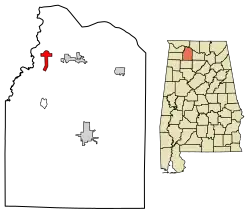 Location of Town Creek in Lawrence County, Alabama.