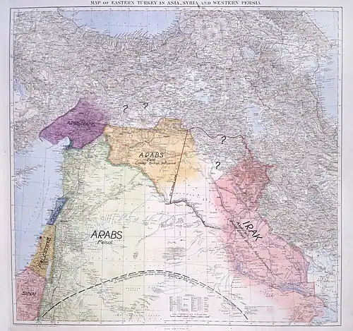 Map presented by T. E. Lawrence to the Eastern Committee of the War Cabinet in November 1918[4]