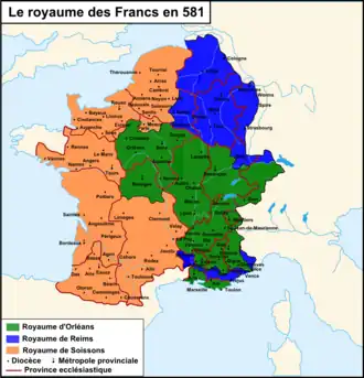 Frankish kingdoms in 581.