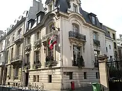 Color photograph of a building (the Lebanese Embassy in France).