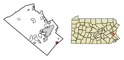 Location of Coopersburg in Lehigh County, Pennsylvania (left) and of Lehigh County in Pennsylvania (right)