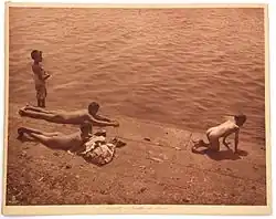 Children on a dock in Naples, Italy (1908)