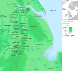 The Lincoln Cliff (or Lincoln Edge) and all the settlements along its route.