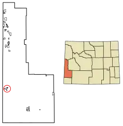 Location of Cokeville in Lincoln County, Wyoming.