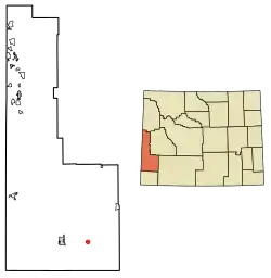Location of Opal in Lincoln County, Wyoming.