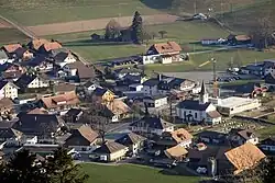 Linden (BE) – Village centre from the north (view from Aebersold)
