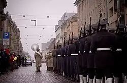Troops of the company during a parade in Vilnius.