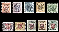 Lithuanian postage stamps with overprints of Central Lithuania (Środkowa Litwa), 1920