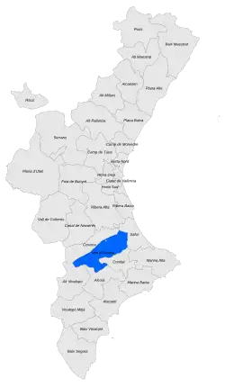Location of Vall d'Albaida in the Valencian Community