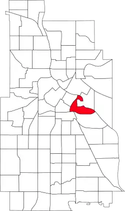 Location of Cedar-Riverside within the U.S. city of Minneapolis