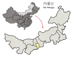 A map showing Hohhot Prefecture within Inner Mongolia region of China