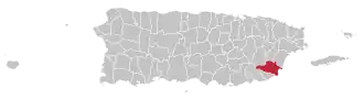 Map of Puerto Rico highlighting Yabucoa Municipality