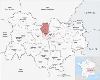 Location within the region Auvergne-Rhône-Alpes