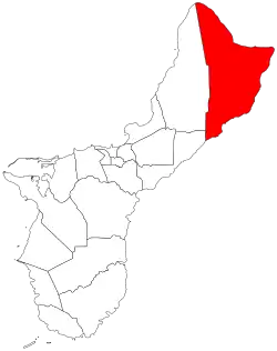 Location of Yigo within the Territory of Guam.