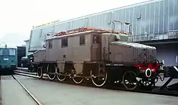 Large four-axle Italian three-phase locomotive.