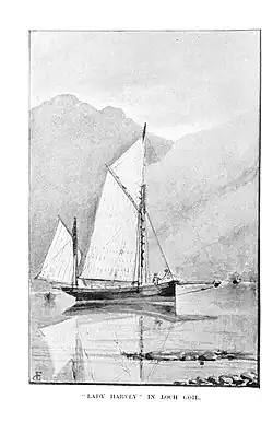 Ink on paper illustration of a sailboat
