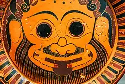 Fig. 13. Bearded gorgoneion; Attic plate by Lydos, Munich, Staatliche Antikensammlungen 8760 (mid-sixth century BC)[85]