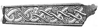 Black and white drawing of an iron fragment from the grave at Broe