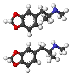 Ball-and-stick model of MDMA molecule enantiomers
