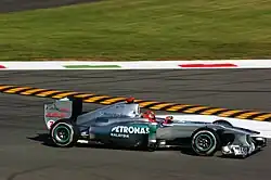 Michael Schumacher driving Mercedes MGP W02 at the 2011 Italian Grand Prix.