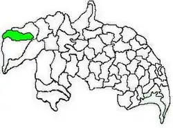 Mandal map of Guntur district showing Macherla mandal (in green)