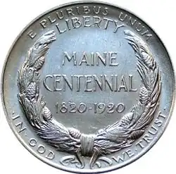 Maine centennial half dollar reverse