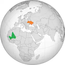 Map indicating locations of Mali and Ukraine