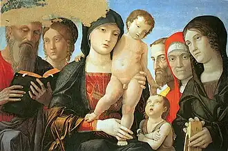 Andrea Mantegna, Madonna and Child with Saints, c. 1500, 61.5 × 87.5 cm