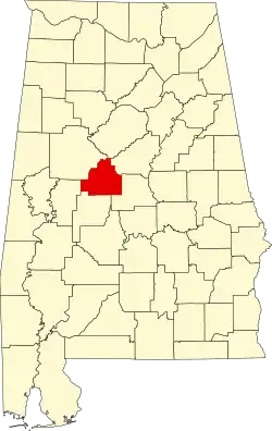 State map highlighting Bibb County